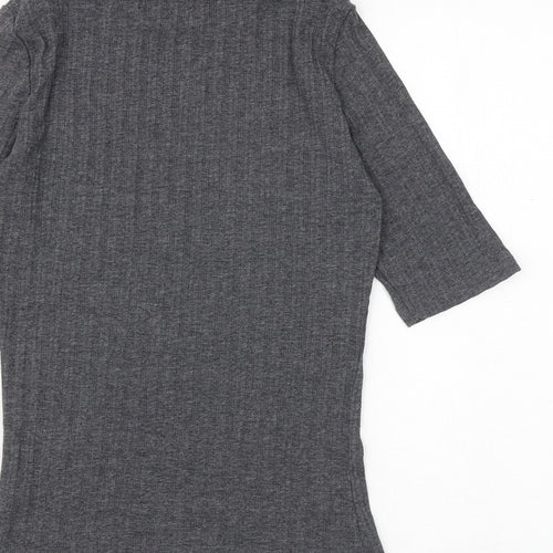 New Look Womens Grey Polyester Basic T-Shirt Size 10 Round Neck