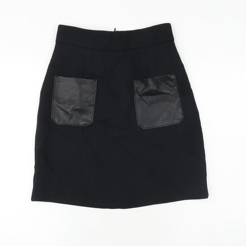 Marks and Spencer Womens Black Polyester A-Line Skirt Size 8 Zip