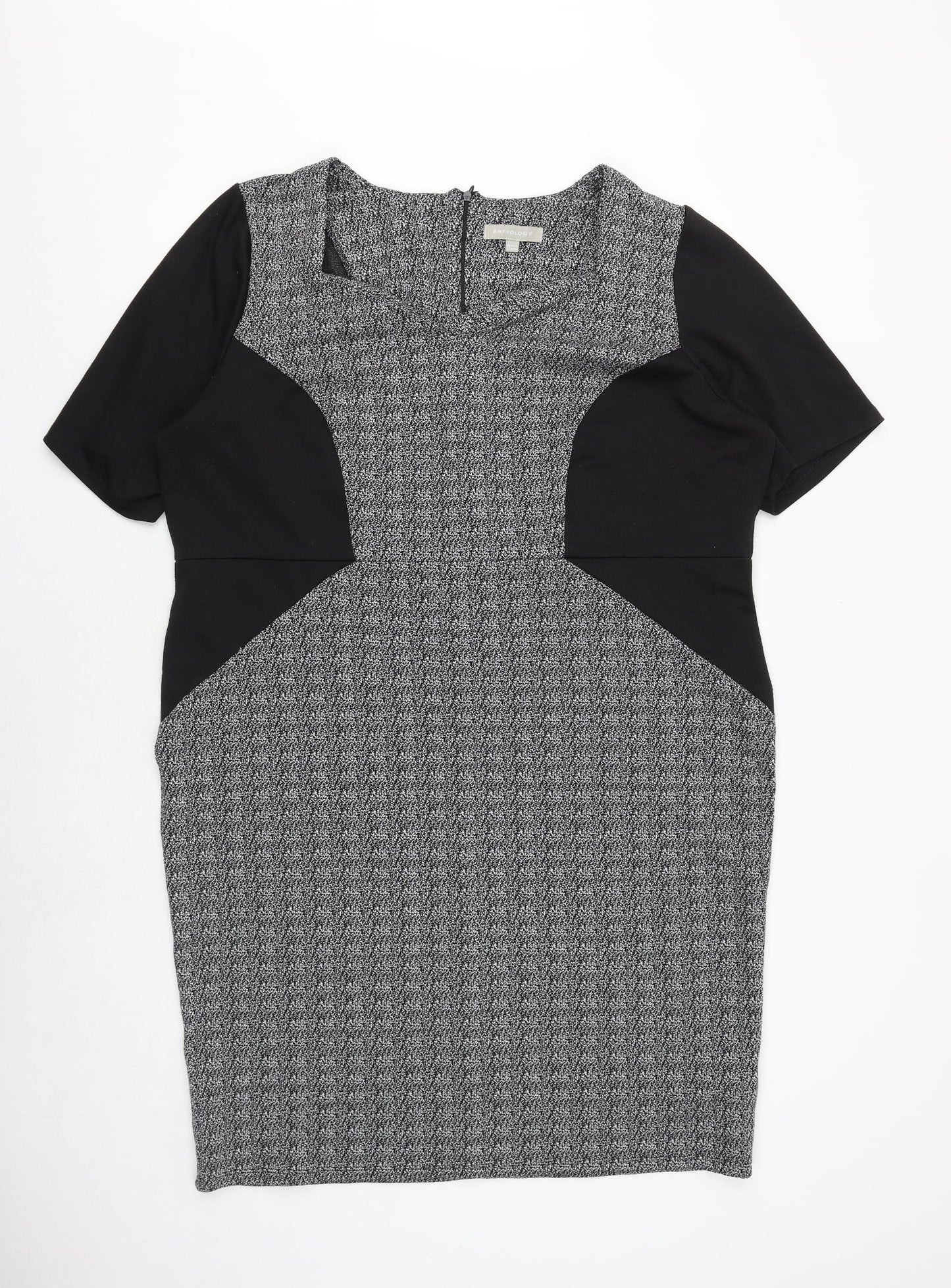 Anthology Womens Grey Geometric Polyester Shift Size 26 V-Neck Zip
