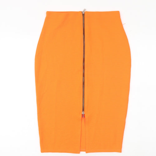 River Island Womens Orange Polyester Straight & Pencil Skirt Size 12 Zip