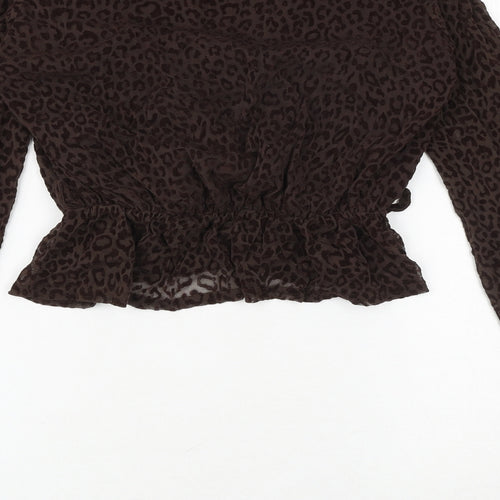 Nasty Gal Womens Brown Animal Print Polyester Basic Blouse Size 10 V-Neck - Leopard Print