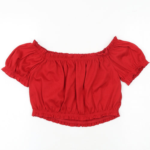 H&M Womens Red Polyester Cropped Blouse Size S Square Neck