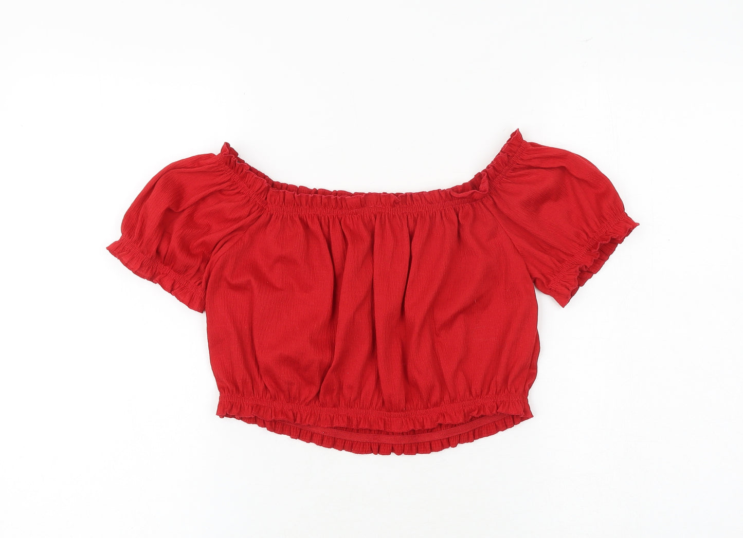 H&M Womens Red Polyester Cropped Blouse Size S Square Neck