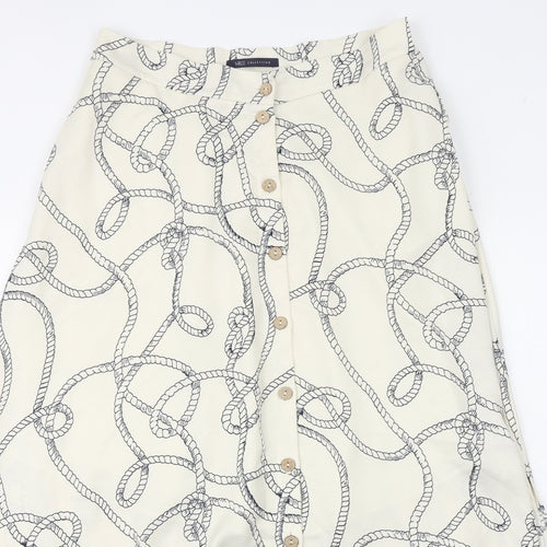 Marks and Spencer Womens Ivory Geometric Polyester Peasant Skirt Size 8 Button