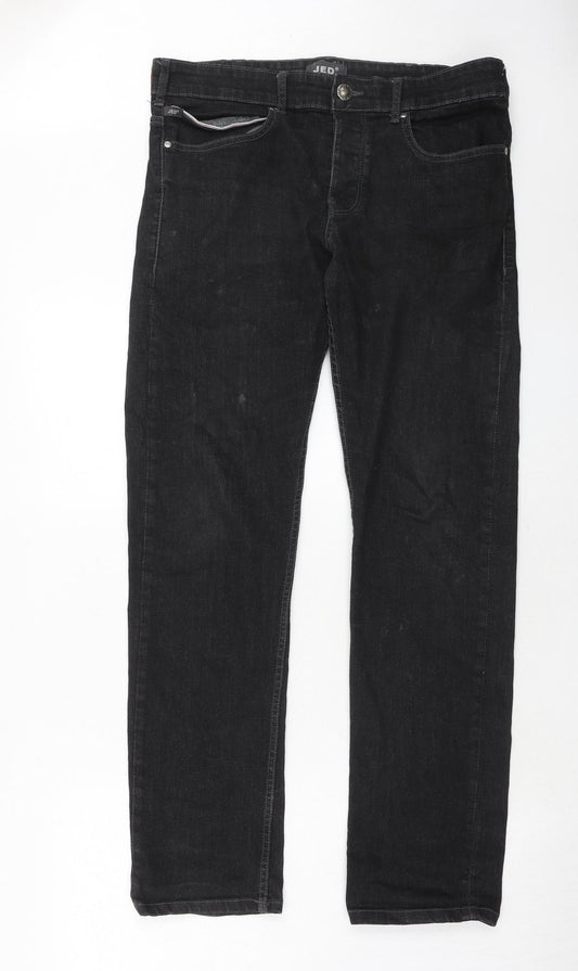 JED Mens Black Cotton Straight Jeans Size 32 in Regular Button
