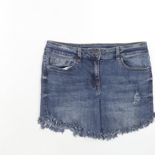 NEXT Womens Blue Cotton Cut-Off Shorts Size 12 Slim Zip