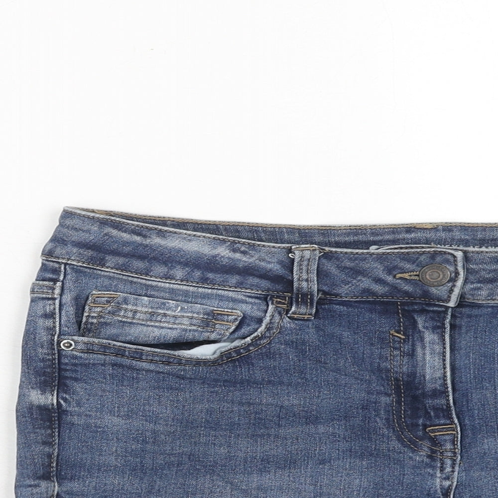 NEXT Womens Blue Cotton Cut-Off Shorts Size 12 Slim Zip