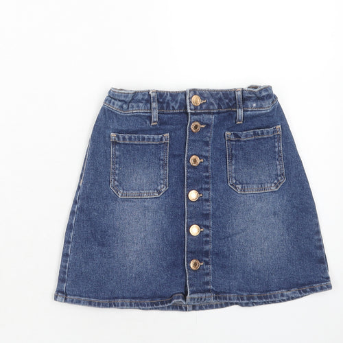 H&M Girls Blue Cotton A-Line Skirt Size 9-10 Years Regular Button