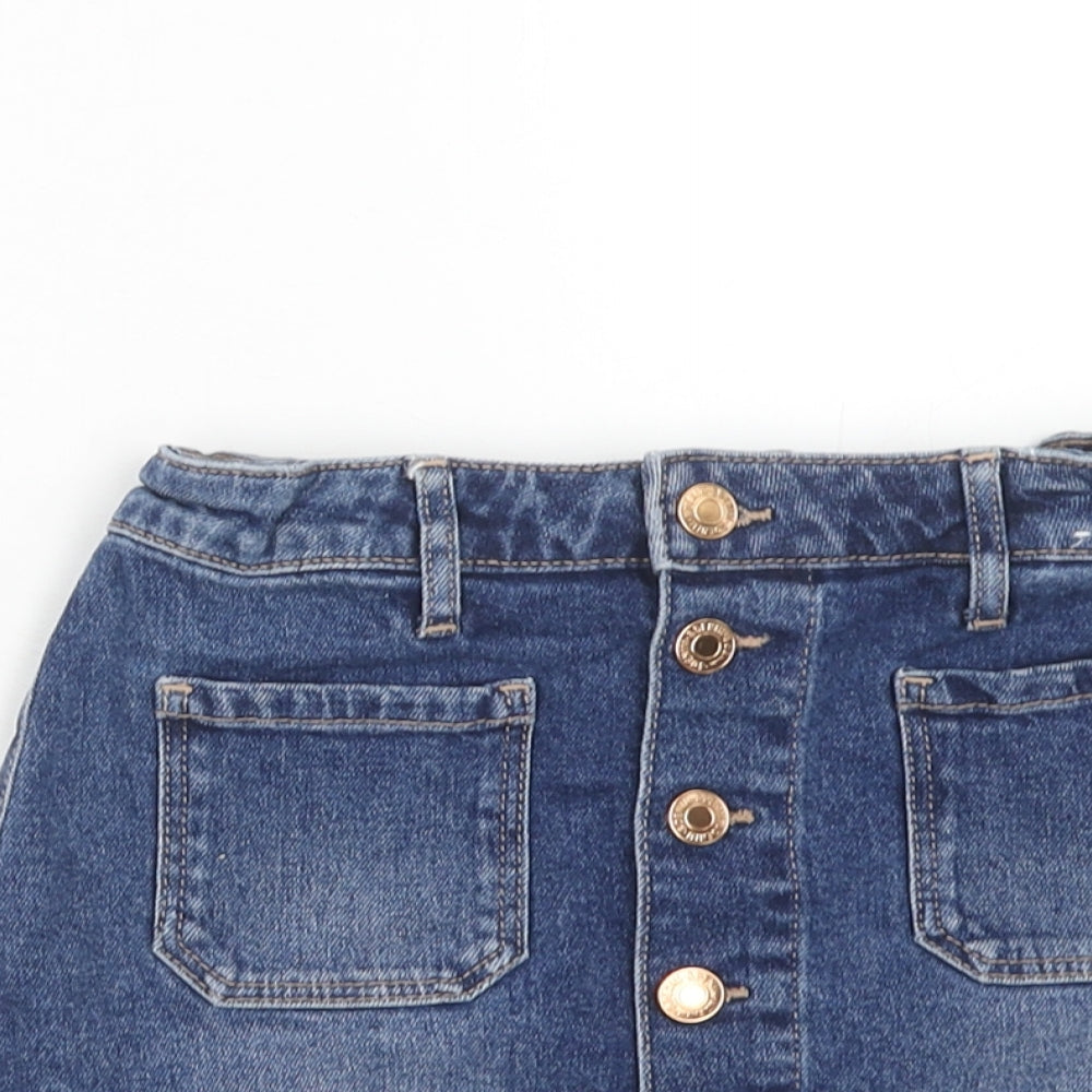 H&M Girls Blue Cotton A-Line Skirt Size 9-10 Years Regular Button