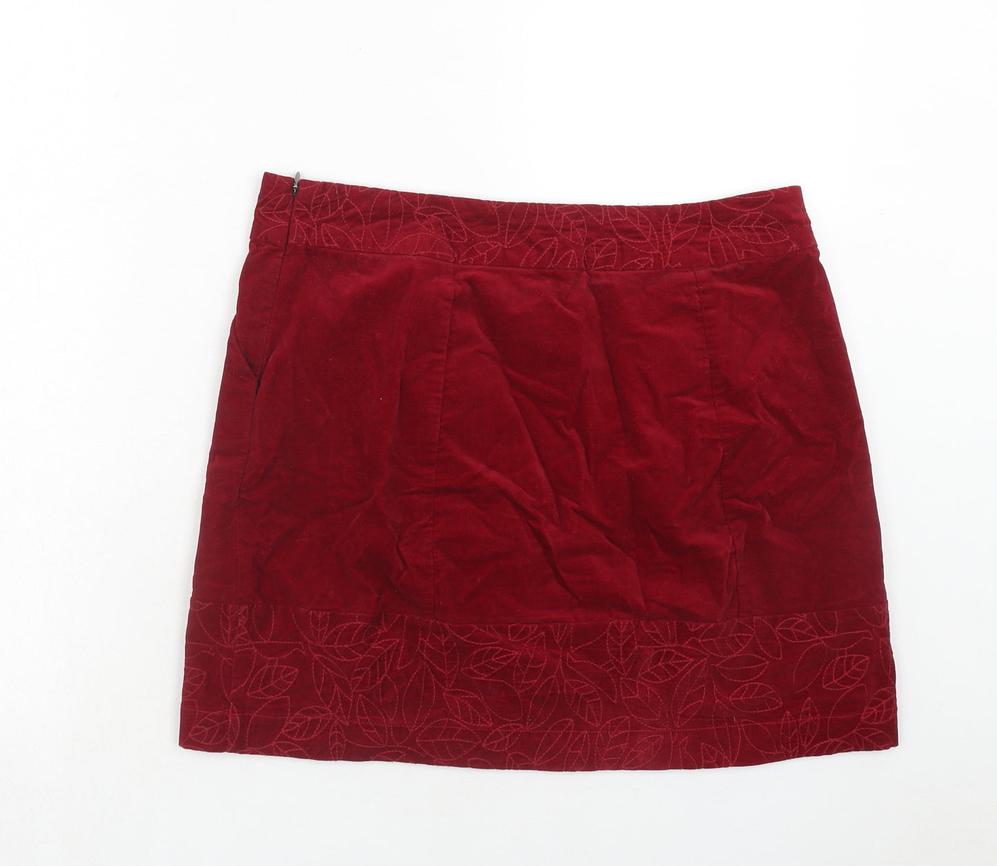 White Stuff Womens Red Geometric Cotton A-Line Skirt Size 12 Zip - Leaf Pattern