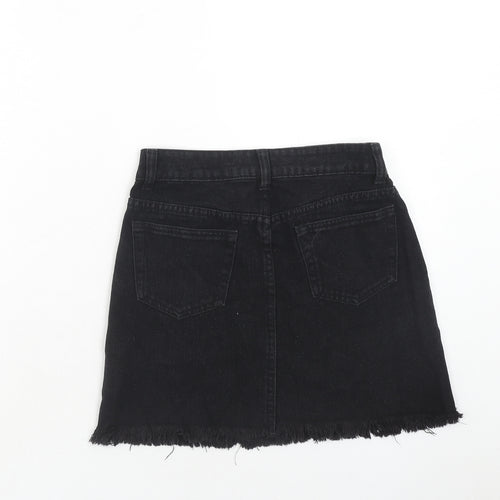Boohoo Womens Black Cotton A-Line Skirt Size 6 Zip