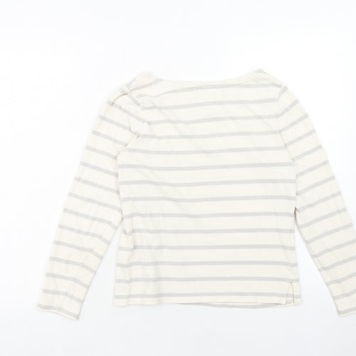 Laura Ashley Womens Ivory Striped Cotton Basic T-Shirt Size 10 Round Neck