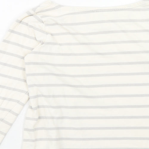 Laura Ashley Womens Ivory Striped Cotton Basic T-Shirt Size 10 Round Neck