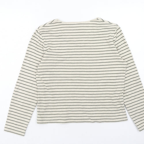 DASH Womens Beige Striped Cotton Basic T-Shirt Size 14 Round Neck