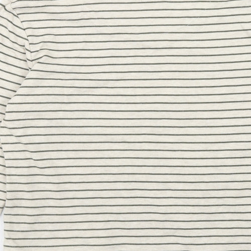 DASH Womens Beige Striped Cotton Basic T-Shirt Size 14 Round Neck