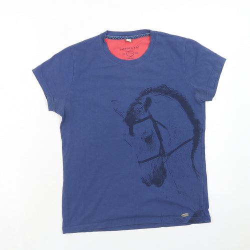 Horseware Womens Blue Cotton Basic T-Shirt Size 12 Round Neck - Horse