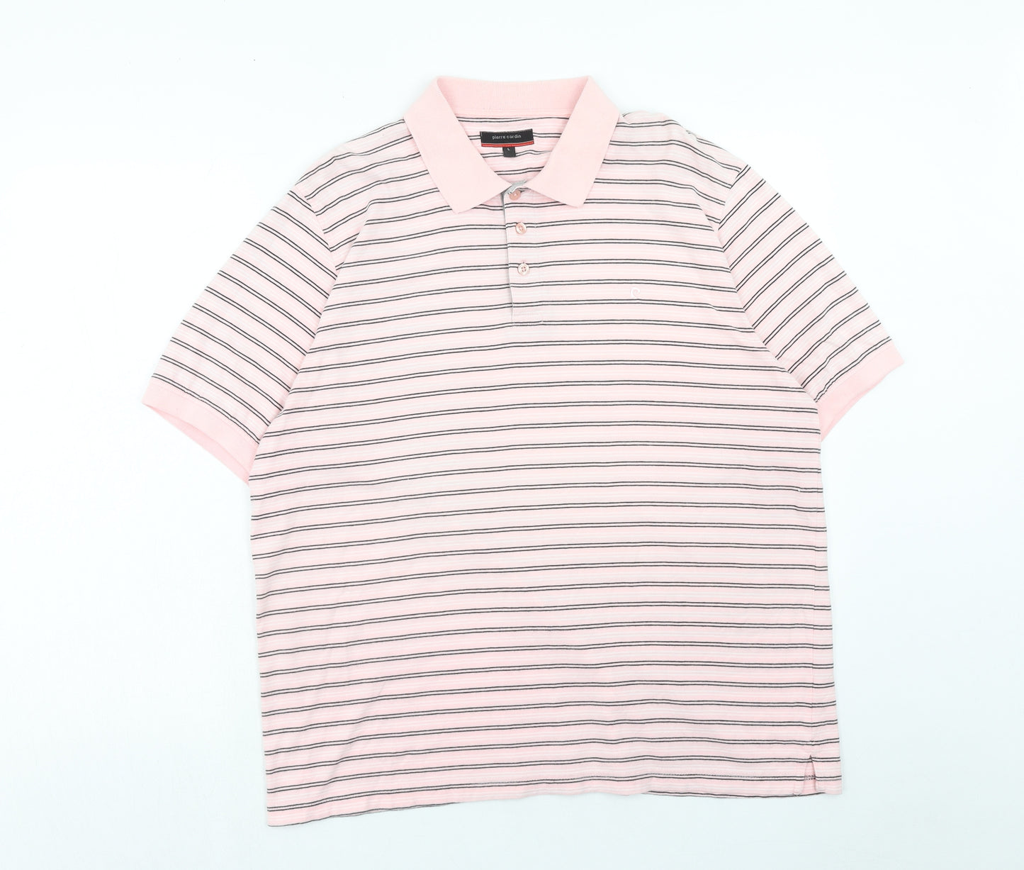 Pierre Cardin Mens Pink Striped Cotton Polo Size L Collared Button