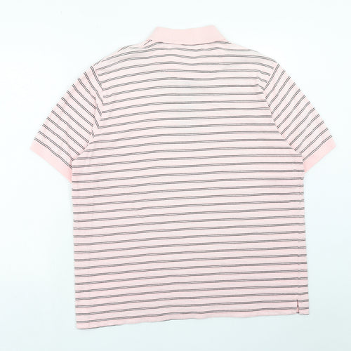 Pierre Cardin Mens Pink Striped Cotton Polo Size L Collared Button