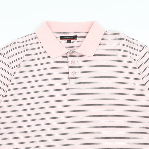 Pierre Cardin Mens Pink Striped Cotton Polo Size L Collared Button