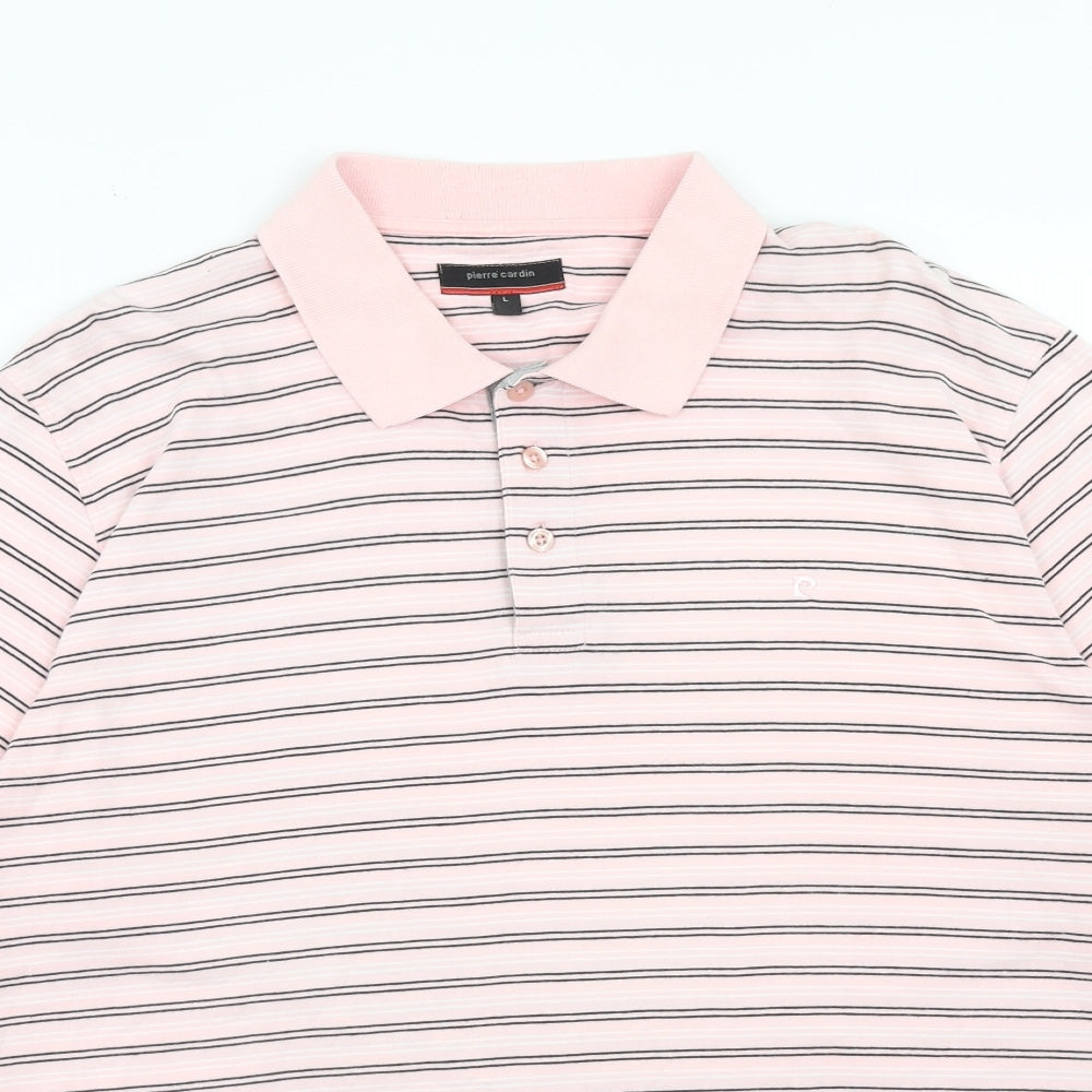 Pierre Cardin Mens Pink Striped Cotton Polo Size L Collared Button