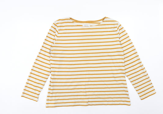 Seasalt Womens Yellow Striped Cotton Basic T-Shirt Size 20 Round Neck