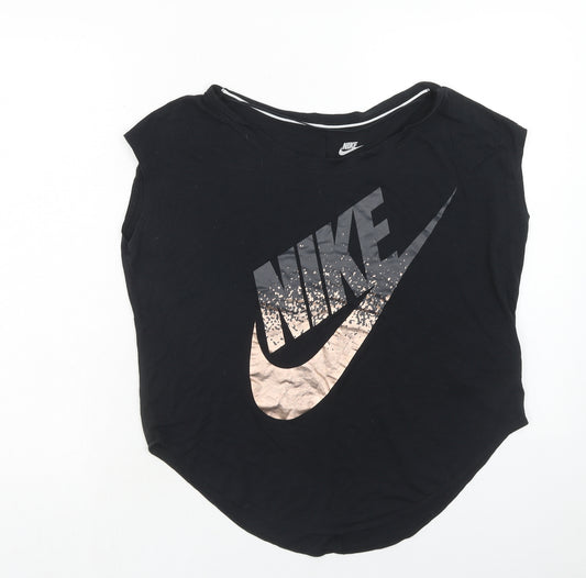 Nike Womens Black Polyester Basic T-Shirt Size S Round Neck