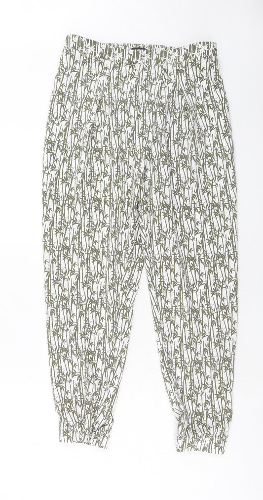 Topshop Womens Green Geometric Polyester Harem Trousers Size 10 Regular - Leaf Pattern