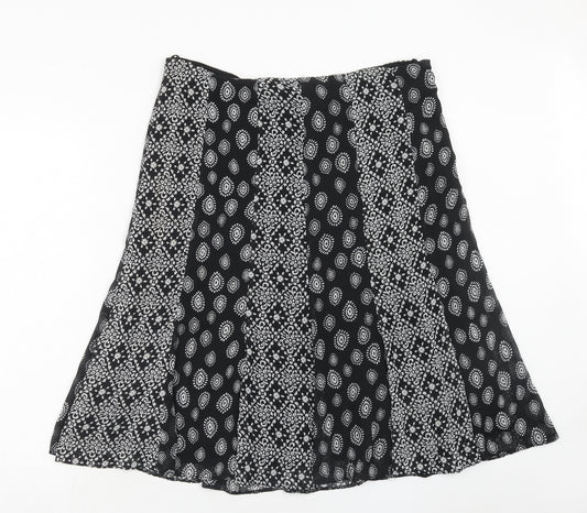 Bonmarché Womens Black Geometric Polyester Swing Skirt Size 16