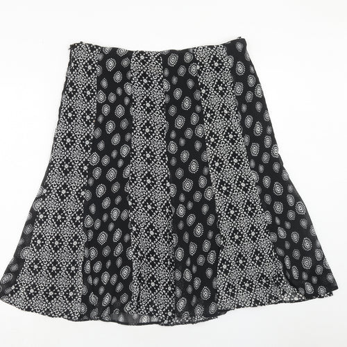 Bonmarché Womens Black Geometric Polyester Swing Skirt Size 16