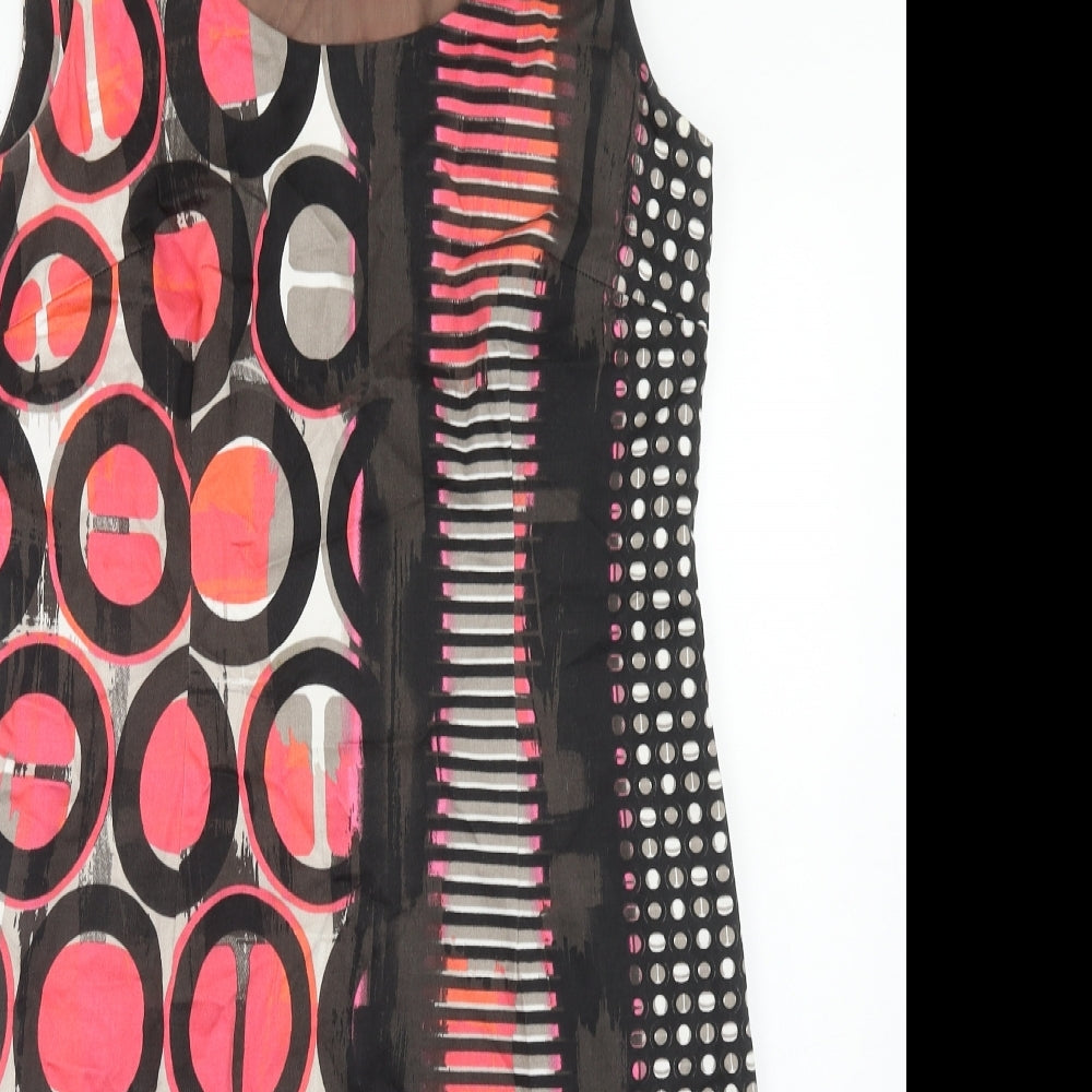 Steilmann Womens Multicoloured Geometric Cotton Shift Size 12 Round Neck Zip