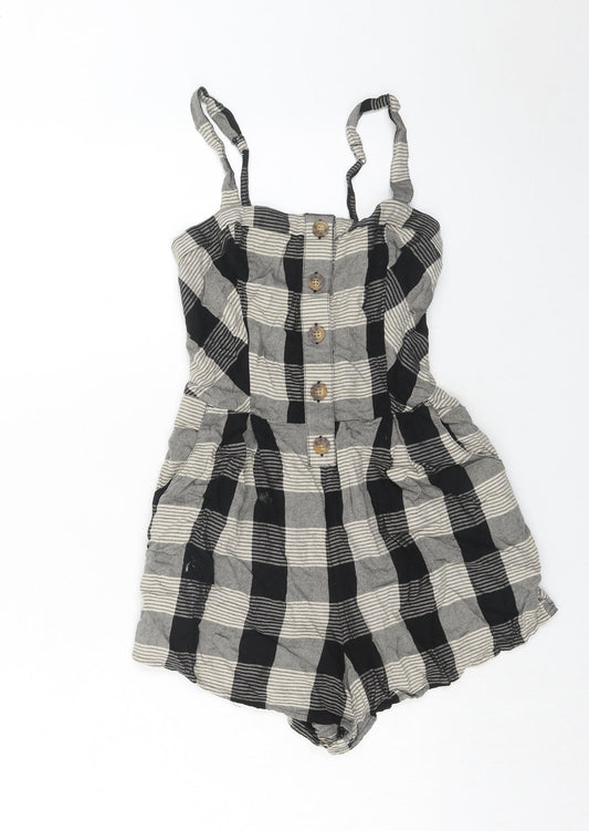 Hollister Womens Grey Plaid Viscose Playsuit One-Piece Size XS Button - Shirred Back