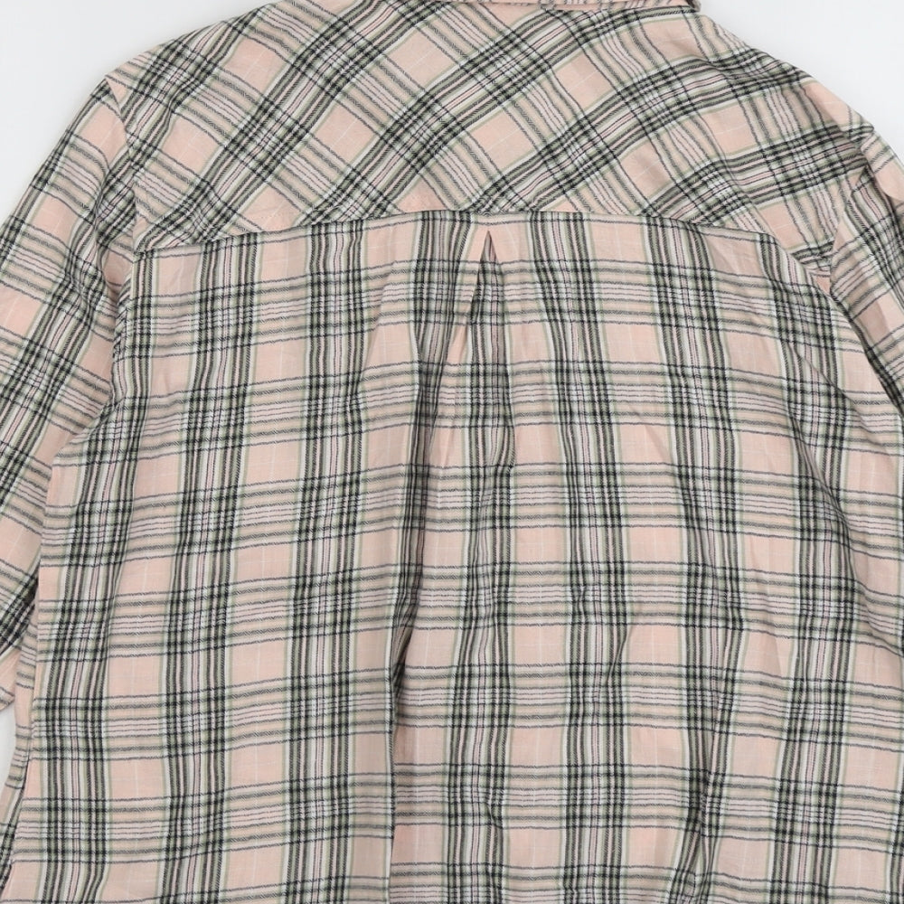 M&Co Womens Pink Plaid Cotton Basic Button-Up Size 16 Collared
