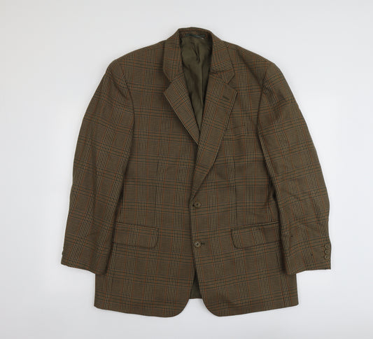 Horne Brothers Mens Brown Plaid Wool Jacket Blazer Size 40 Regular