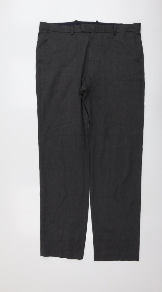 Marks and Spencer Mens Grey Polyester Trousers Size 38 in L35 in Regular Button