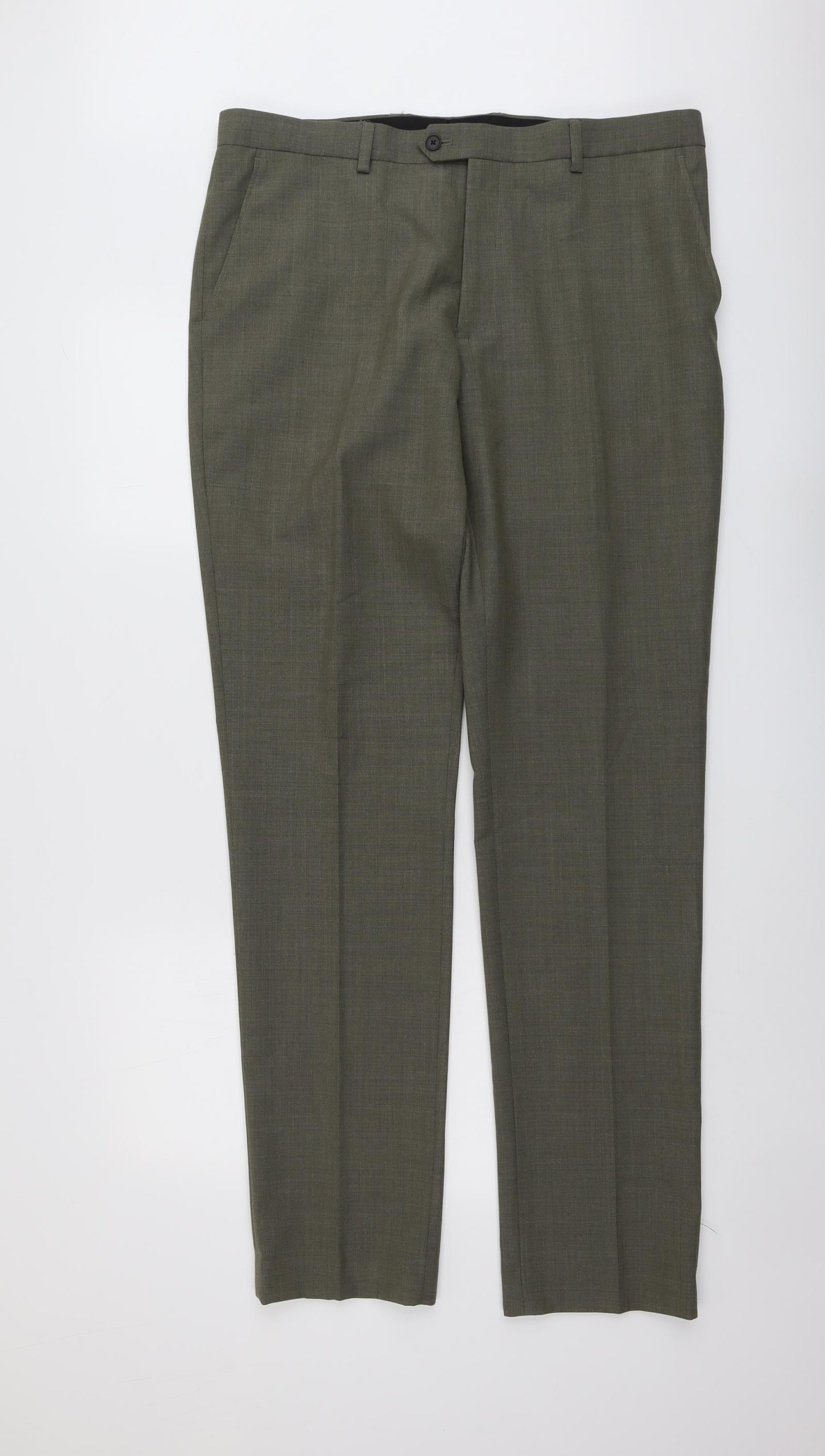 NEXT Mens Green Wool Trousers Size 36 in L35 in Slim Button