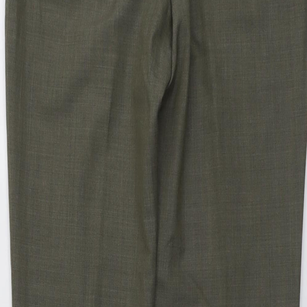 NEXT Mens Green Wool Trousers Size 36 in L35 in Slim Button