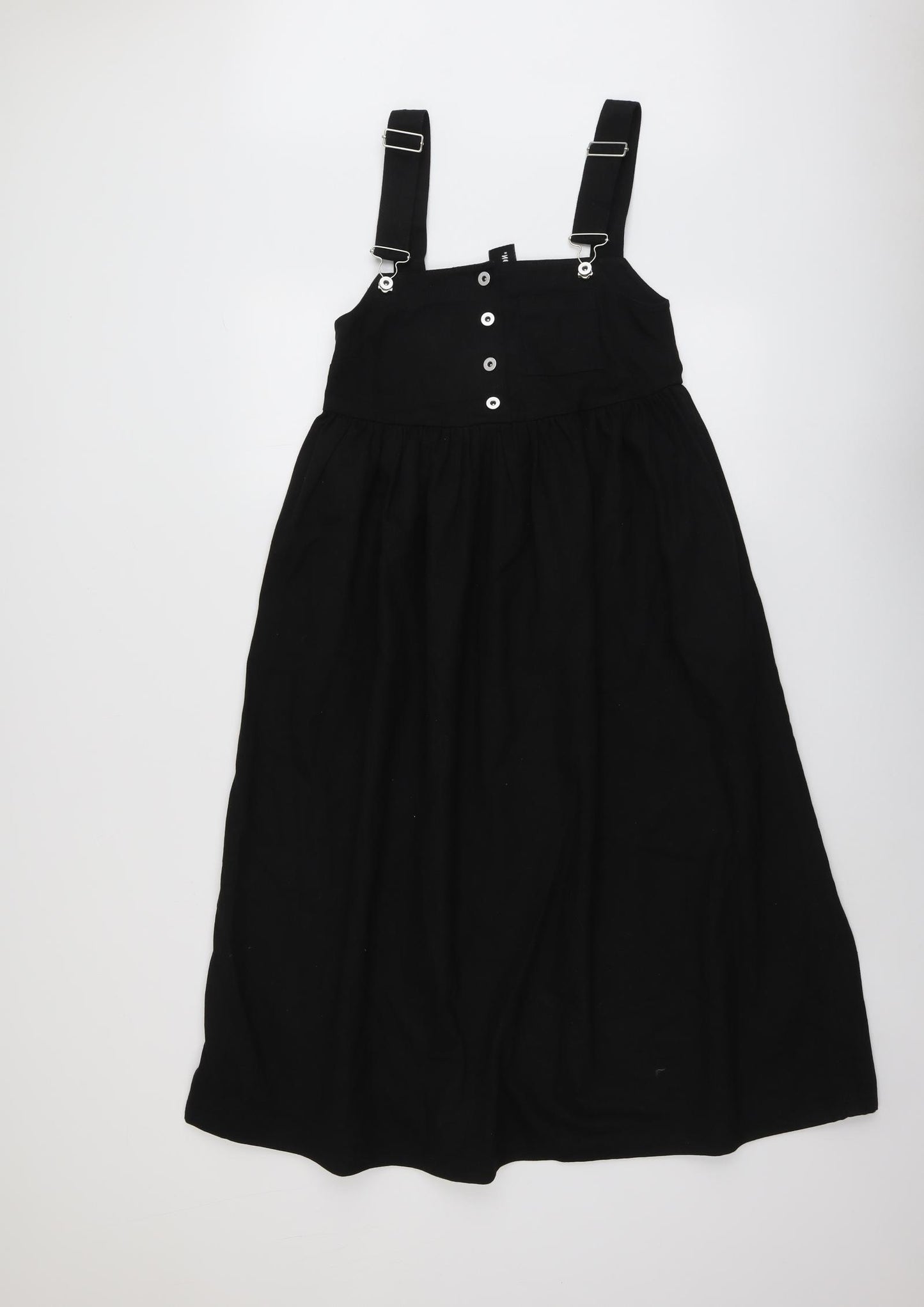 COLLUSION Womens Black Cotton Pinafore/Dungaree Dress Size 6 Square Neck Buckle