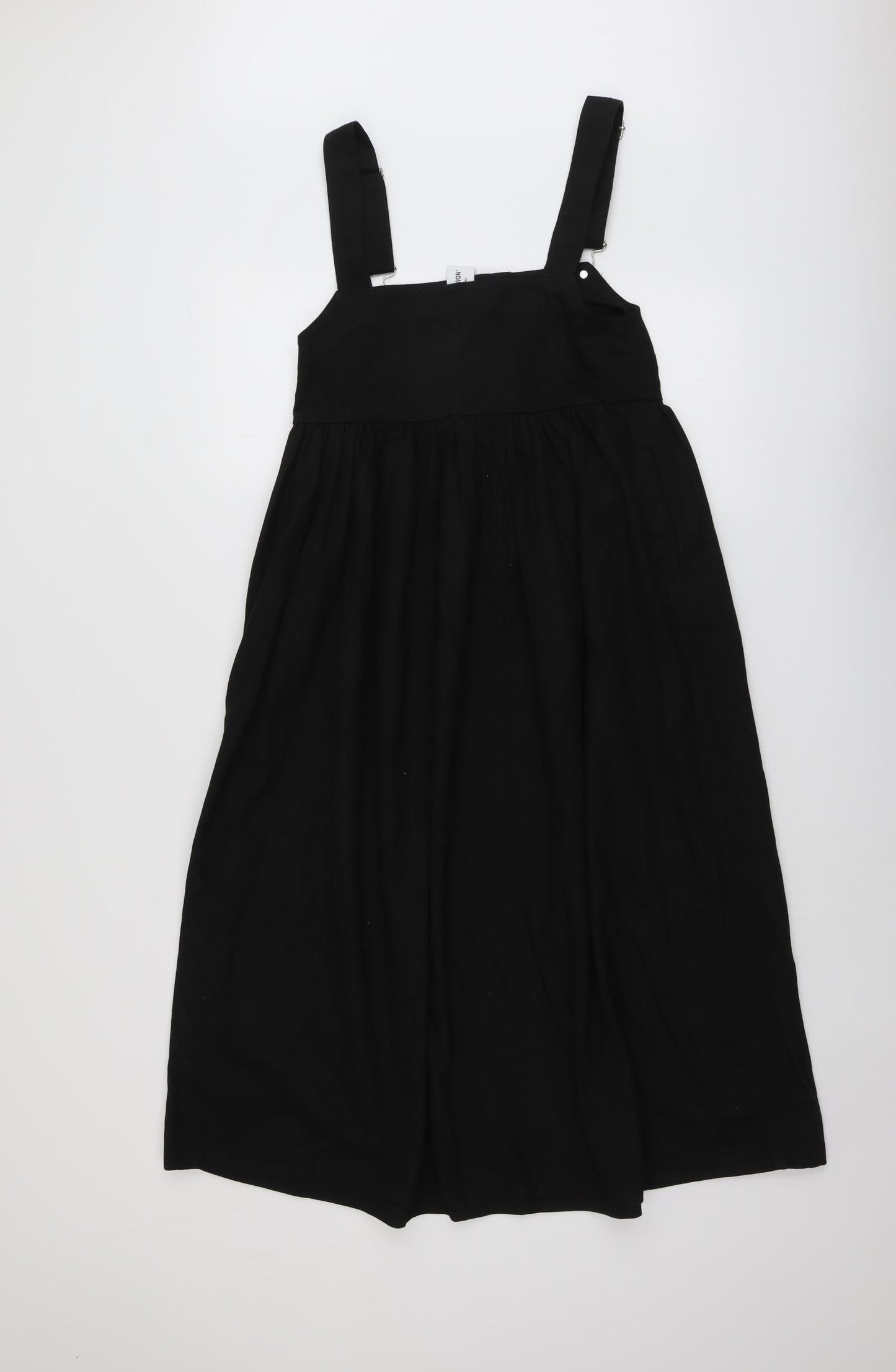 COLLUSION Womens Black Cotton Pinafore/Dungaree Dress Size 6 Square Neck Buckle