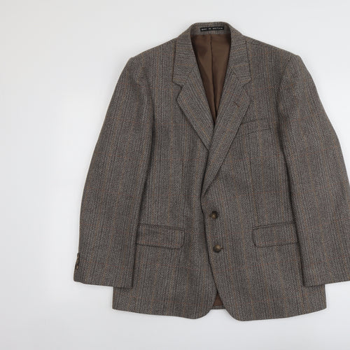 Hodges Mens Brown Herringbone Wool Jacket Suit Jacket Size 42 Regular