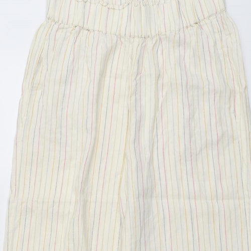 Marks and Spencer Womens Beige Striped Linen Cropped Trousers Size 14 L20 in Regular