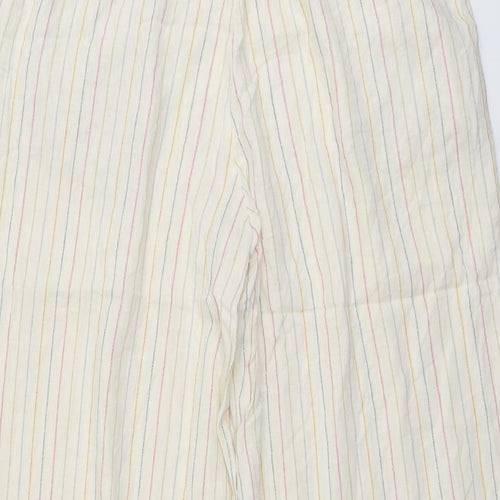 Marks and Spencer Womens Beige Striped Linen Cropped Trousers Size 14 L20 in Regular