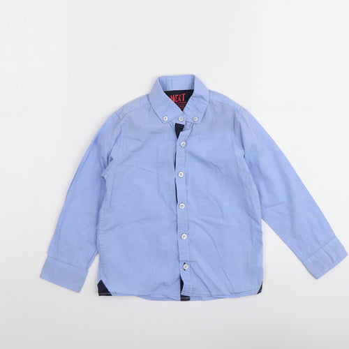 NEXT Boys Blue Cotton Basic Button-Up Size 3-4 Years Collared Button