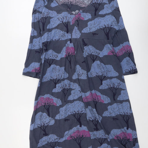 White Stuff Womens Blue Geometric Cotton A-Line Size 16 V-Neck Pullover - Tree Pattern