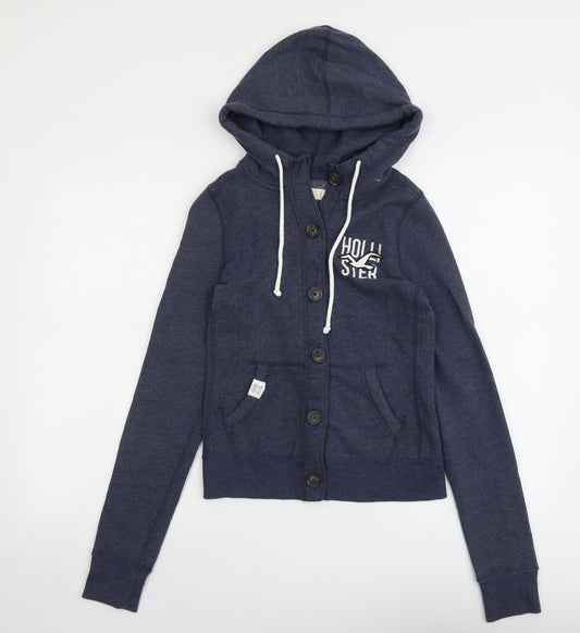 Hollister Womens Blue Cotton Pullover Hoodie Size S Button
