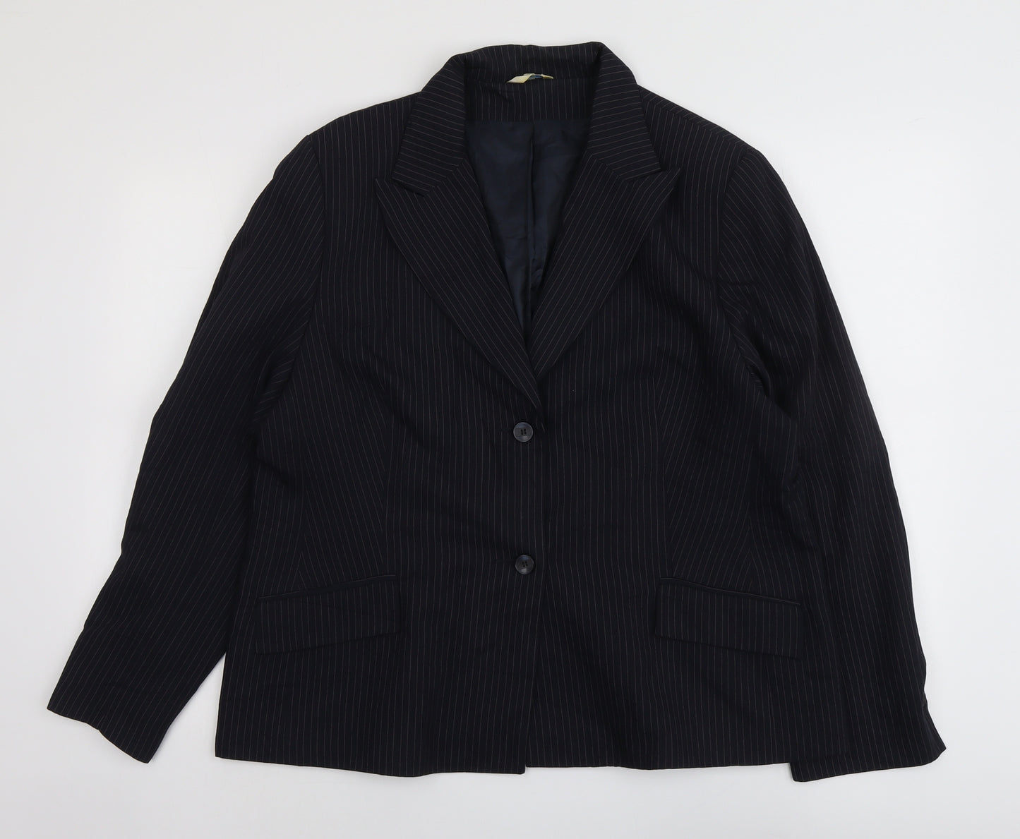 Klass Womens Black Pinstripe Polyester Jacket Suit Jacket Size 20