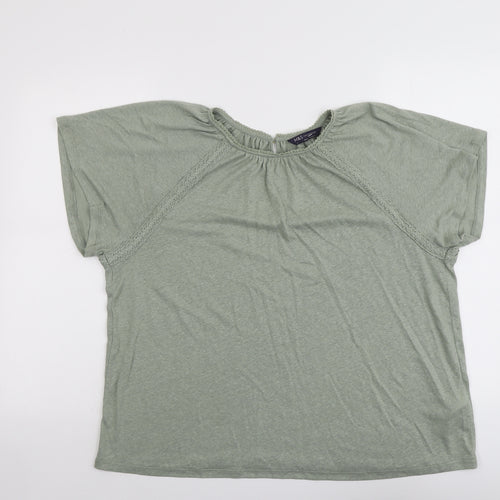 Marks and Spencer Womens Green Linen Basic T-Shirt Size 14 Round Neck