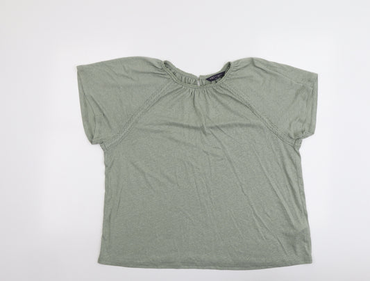Marks and Spencer Womens Green Linen Basic T-Shirt Size 14 Round Neck