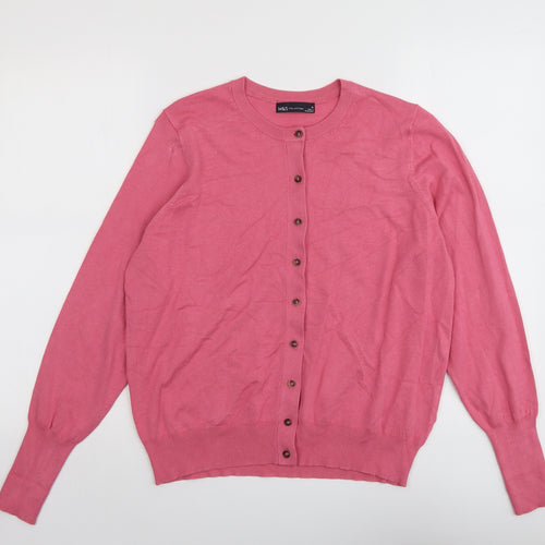Marks and Spencer Womens Pink Round Neck Acrylic Cardigan Jumper Size 16