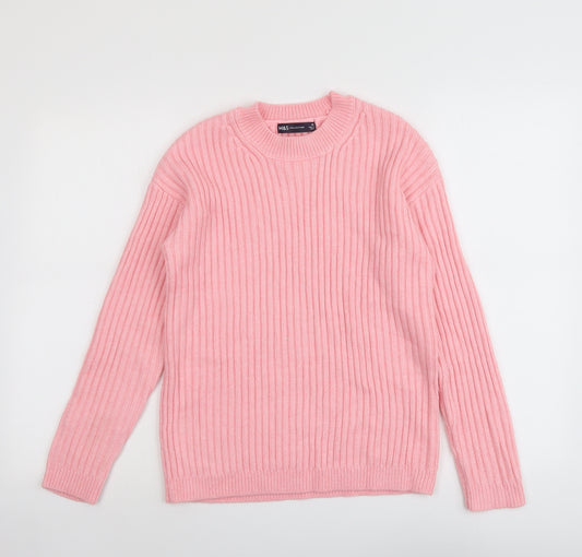 Marks and Spencer Womens Pink Round Neck Polyester Pullover Jumper Size XS