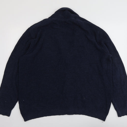 Marks and Spencer Mens Blue V-Neck Cotton Cardigan Jumper Size 2XL Long Sleeve